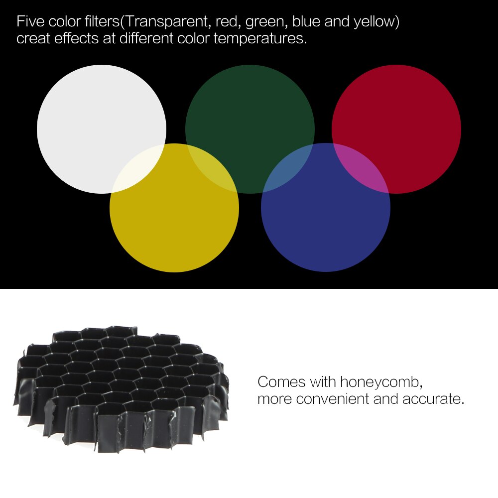 Snoot Met Honingraat 5 Pcs Color Filter Kit Voor Elinchrom /Impact Ex/Calumet Genesis/ Interfit Ex flash Strobe