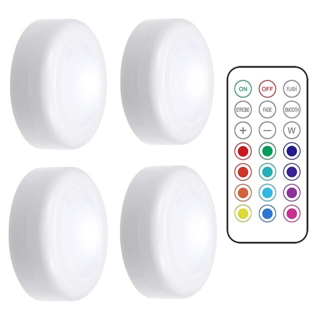 LED Puck Light Remote Control Dimmable Wireless Touch Sensor Battery Operated Portable Kitchen Hallway Closet Cabinet Night Lamp: 4 Lamp 1 Remote