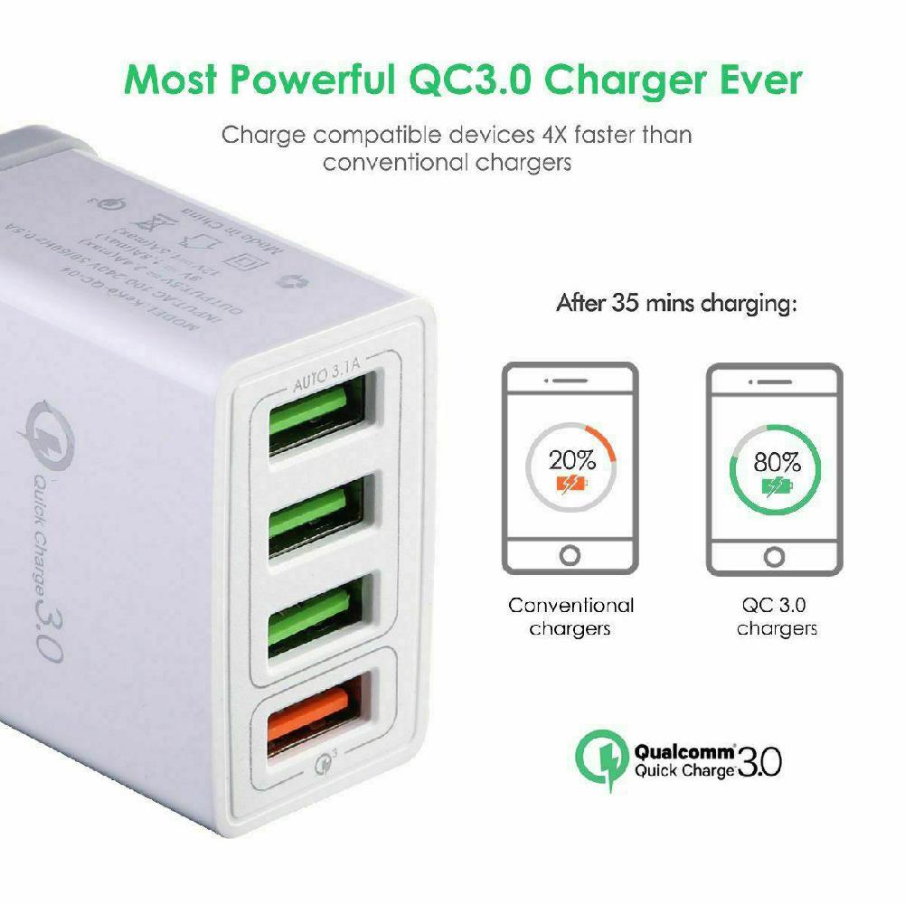 Quick Charge 3.0 USB Charger Wall Charger UK Plug 3A Multi Port Fast Charging Adapter For Samsung Huawei Xiaomi
