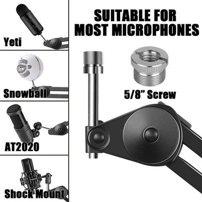 Mic Boom Arm Stand,Adjustable Game Microphone Boom Scissor Arm Stand with Cable Ties for Blue ,Snowball,Other Mics