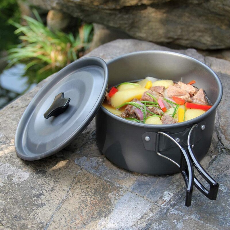 Camping Cookware Kit Outdoor Aluminum Cooking Set Water Kettle Pan Pot Bowl Travelling Hiking Picnic BBQ Tableware Equipment