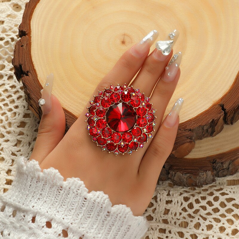 Unieke Boho Black Crystal Stone Ring Grote Ronde Ringen Voor Vrouwen Vintage Anillos Vrouwelijke Bruiloft Sieraden: Red