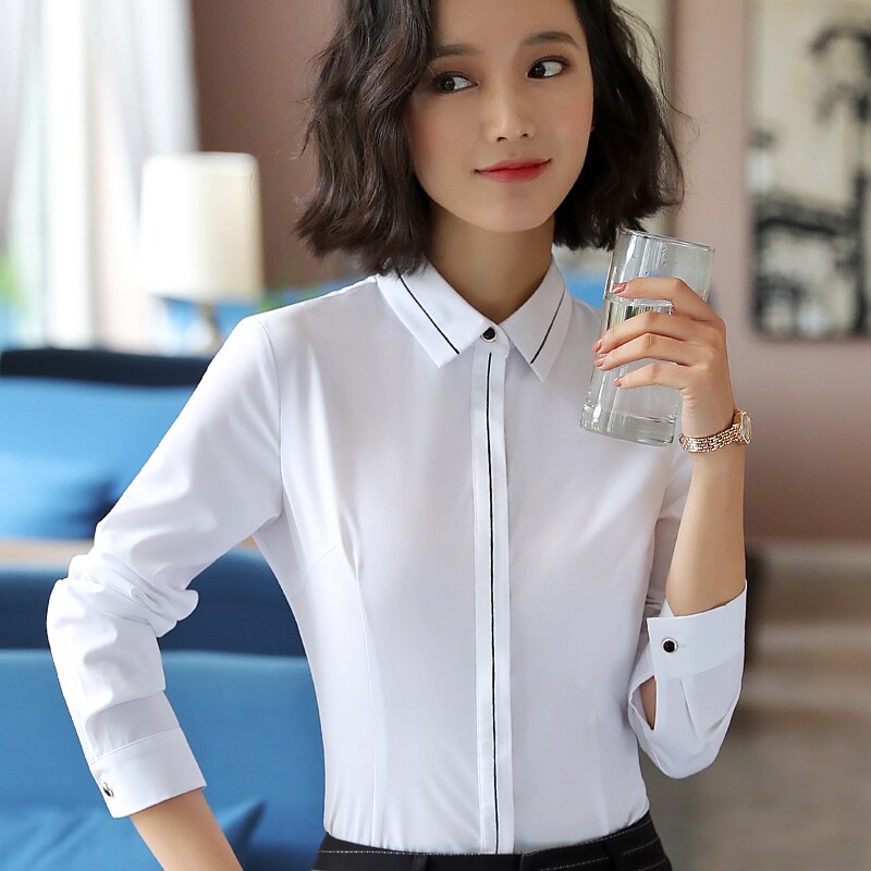 ACRMRAC Women Long sleeve white Slim OL Commerce Formal Blouses & Shirts