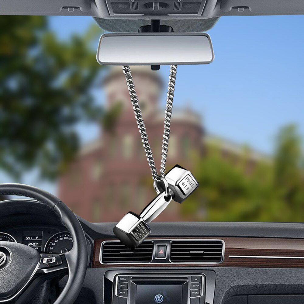 Acessórios do carro pingente mini haltere metal auto espelho retrovisor decoração pendurado pingente interior ornamento presentes criativos