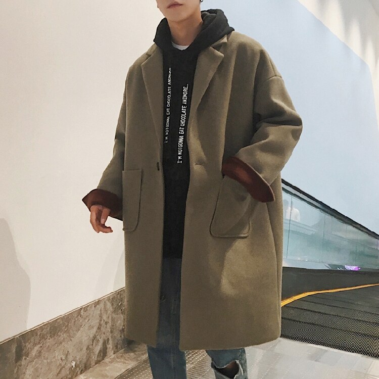 Jakke i solid ull herre tilfeldig vinterfrakk menn skru ned krage trenchcoats menn tilfeldig koreansk vindjakke menn: Tuose / Xl