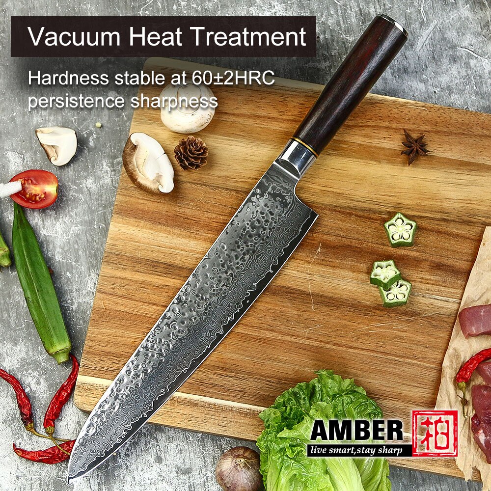 AMBER 10 inch Chef Knife 67 Layers VG10 Damascus Knife High Carbon Stainless Steel Forged Knives for Kitchen