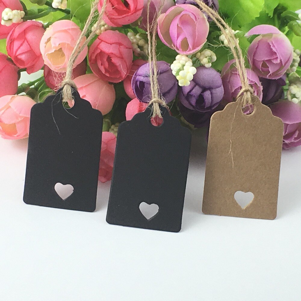 100 stks/partij 5x3 cm Blanco Papier Kleine Tags Kraft Zwart Wit Sieraden Pakket Hang Tag Met 100 stuks snaren