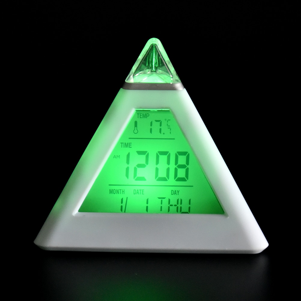 1Pc 7 LED Heimat Sekretariat Schreibtisch Pyramide Digitale Hintergrundbeleuchtung Ständig Wechselnden Tisch Wecker Thermometer Temperatur Kalender Datum Zeit