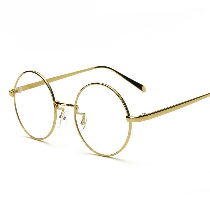 Oversized Korean Round Glasses Frame With Clear Lens, Unisex Retro Gold Rim Eyeglass Optic Frame Vintage Spectacles