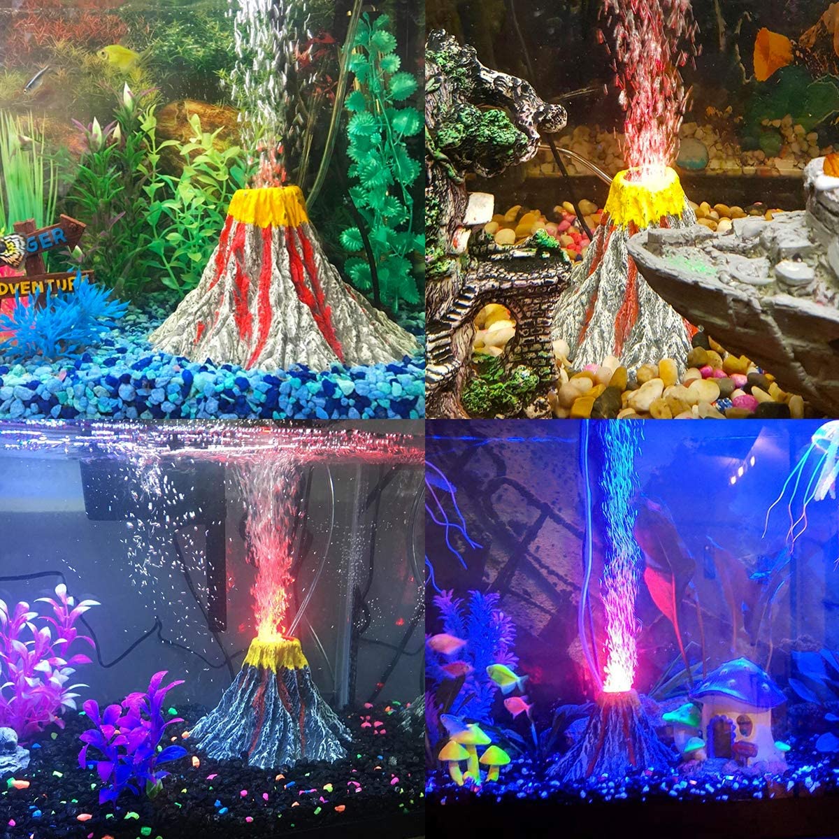 Kit de decoración de acuario volcán, foco LED colorido y bonito, Burbuja de piedra de acuario para decoración de Acuarios y Peceras