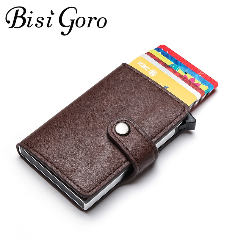 BISI GORO Casual Card Holder Wallet RFID Aluminum Box Slim Men and Women ID Holder PU Leather Wallet Protector Smart Card Case