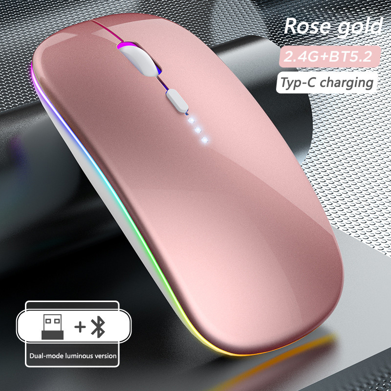 Xiaomi Bluetooth Mouse 1600dpi 2.4ghz Wireless Mouse Rechargeable Ergonomic Silent Mouse Rgb Backlight Usb For Laptop Pc Tablet: Gold