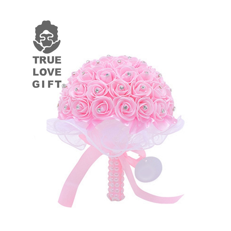 10 Colors Handmade Foam Flowers Crystal Wedding Bouquets Romantic Bridesmaid Rose Bridal Bouquet Ribbon For Wedding Mariage