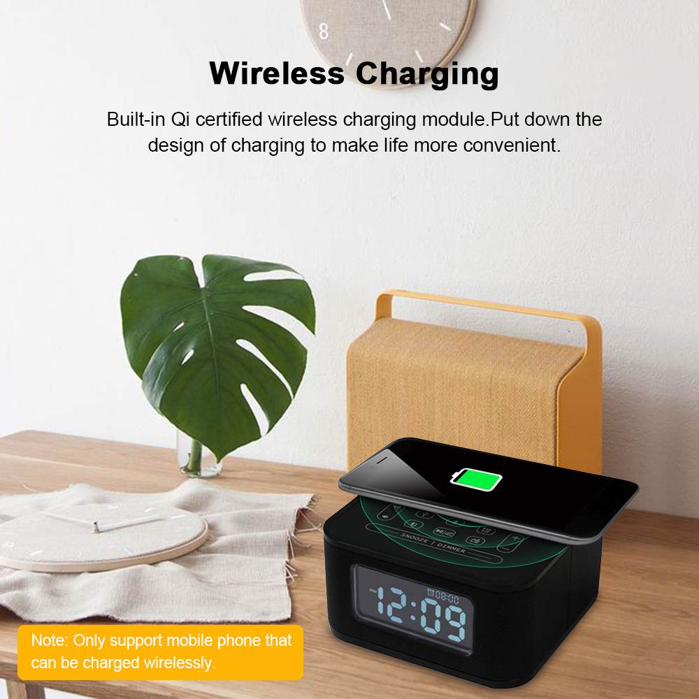 Numérique NFC bluetooth haut-parleur Qi chargeur sans fil Snooze réveil thermomètre contrôle tactile pour ios Android mains libres ue