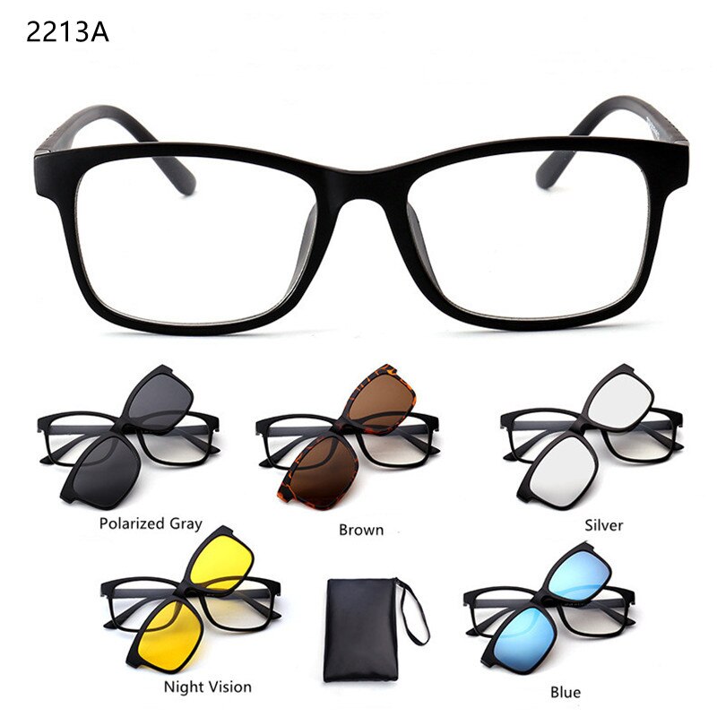 Lunettes de soleil magnétiques polarisées 6 en 1 pour hommes et femmes, Clip magnétique, monture de lunettes de soleil Simple, myopie