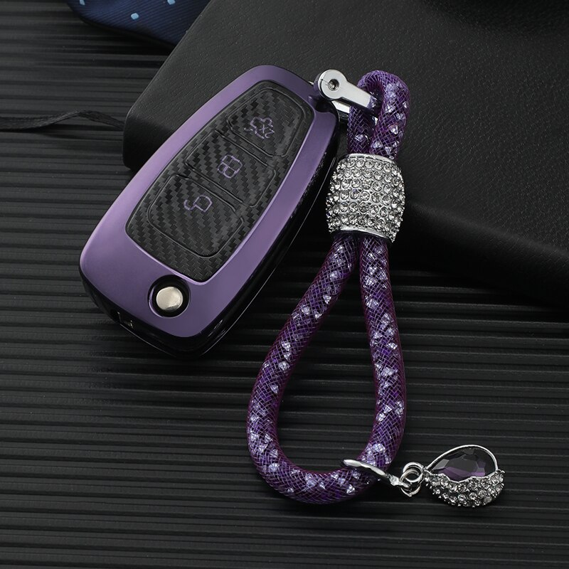 TPU Carbon Fiber Car Key Case Cover Fob For Ford Focus 2 3 MK3 Ranger C-Max S-Max Mondeo Fuga Galaxy Transit Tourneo Custom: Purple and Keychain