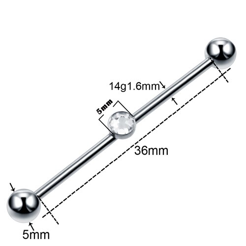SWANJO 1PC 14G G23 Titanium Industrial Piercings Industrial Barbell Gem Top Removable Earrings Tragus Ear Gauge Body Jewelry: T2101