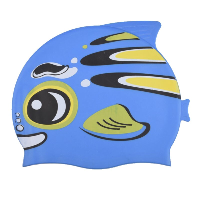 Gorros de natación para niños y niñas, de silicona, impermeables, con protección para la oreja, para piscina, buceo con dibujos animados: Azul