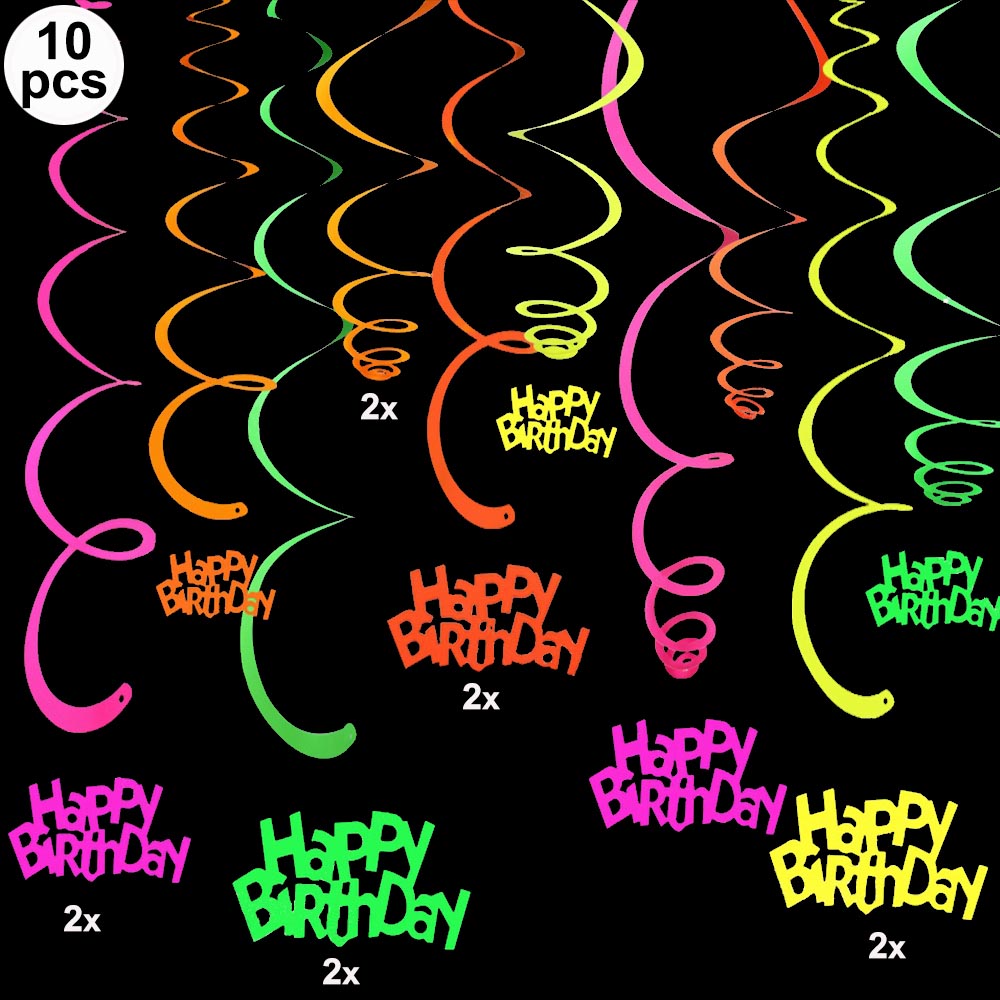 10 Stuks Neon Glow In De Uv Feestartikelen Opknoping Swirl Gelukkige Verjaardag Swirl Plafond Decoraties