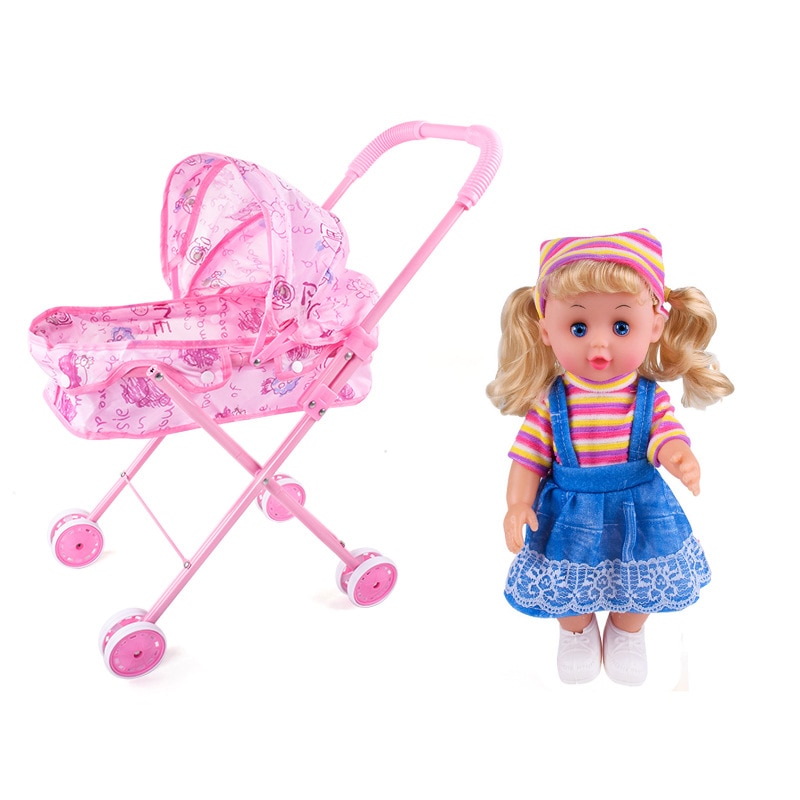 4 in 1 Baby Children Foldable High Dinning Chair Swing Chair Stroller Cot Bed Dolls Toys Set box Pretend Play funiture Toys