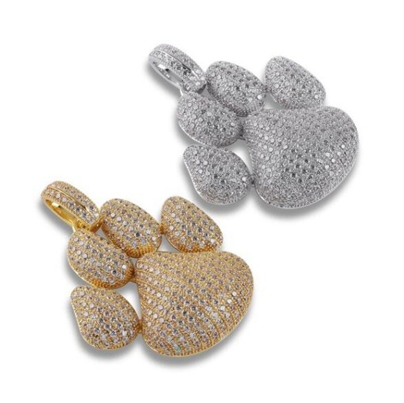 Dog Paw Footprint Bubble Pendant Necklace AAA + Cubic Zirconia Ice Crystal Necklace