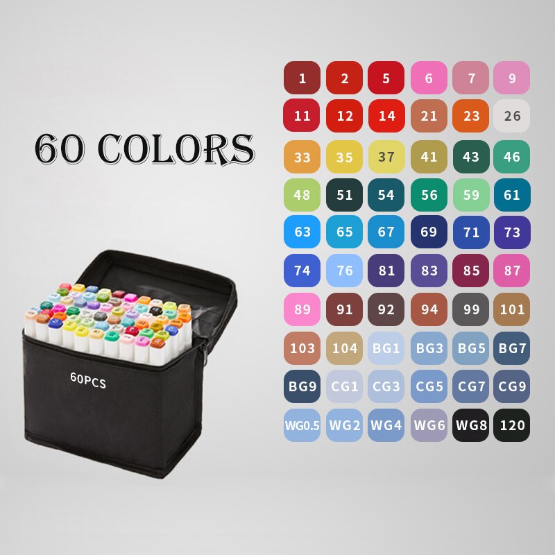 12/48/80/168 Touch Riancy Markers Set Manga Tekening Markers Pen Alcohol Gebaseerd Schets Vilt-Tip Twin borstel Pen Kunst Levert 04379: 60 white