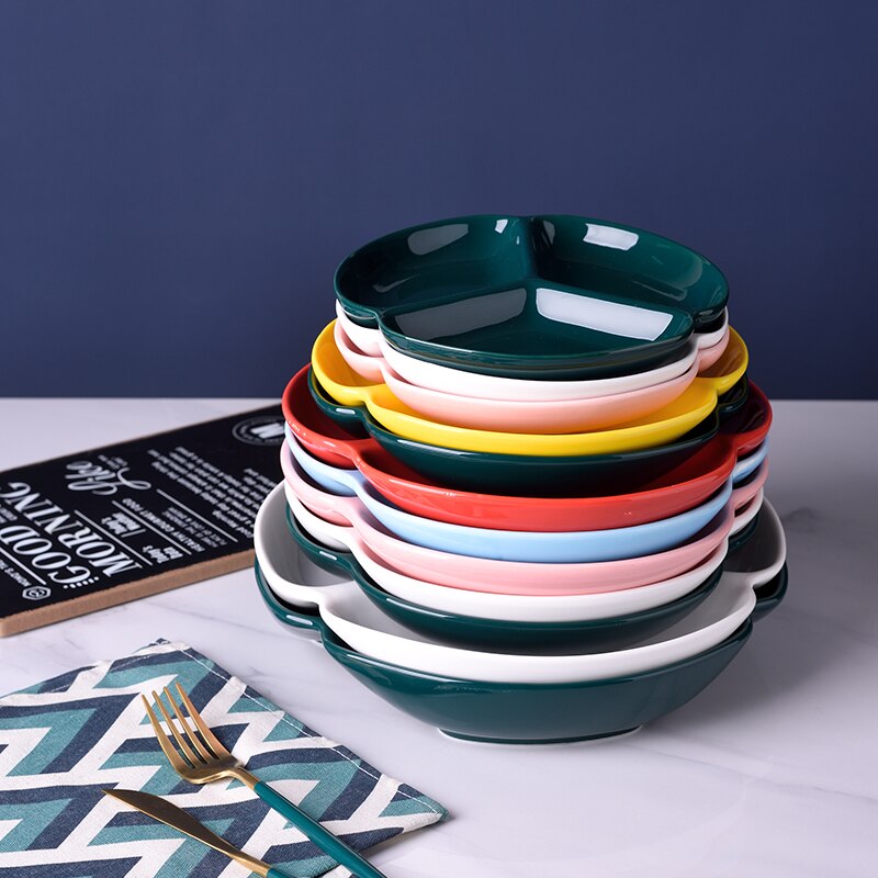 （7 Inch）Plate Ceramics Three-divided Candy Dish Serving platter Fruit Cake Plate Afternoon tea Tableware