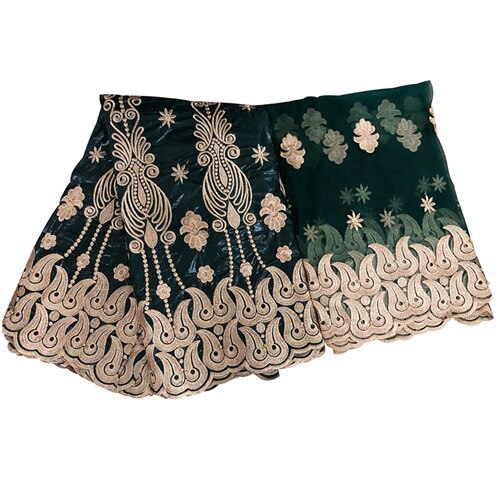 bazin riche getzner african guinea brocade fabric cotton fabrics embroidery tulle fabric gele headtie 5+2 yards/lot: Green