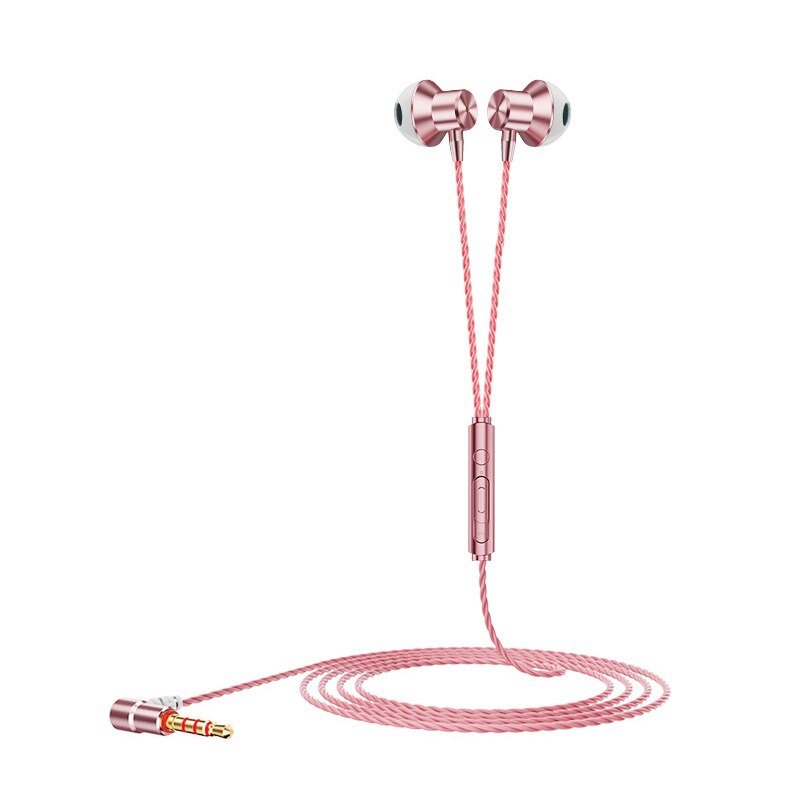 Wired Earphone with Mic Stereo Bass Noise Reduction Cancelling In-ear 3.5mm L Bending Gaming Headphone for Smartphone Laptop: Pink