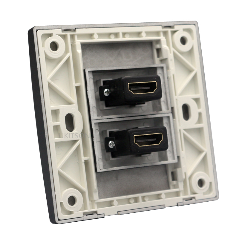 2 porte sort farve hdmi frontplade 86mm high definition multimediegrænsefladestik til dvd hd tv projektor stik vægpanel: Hvid
