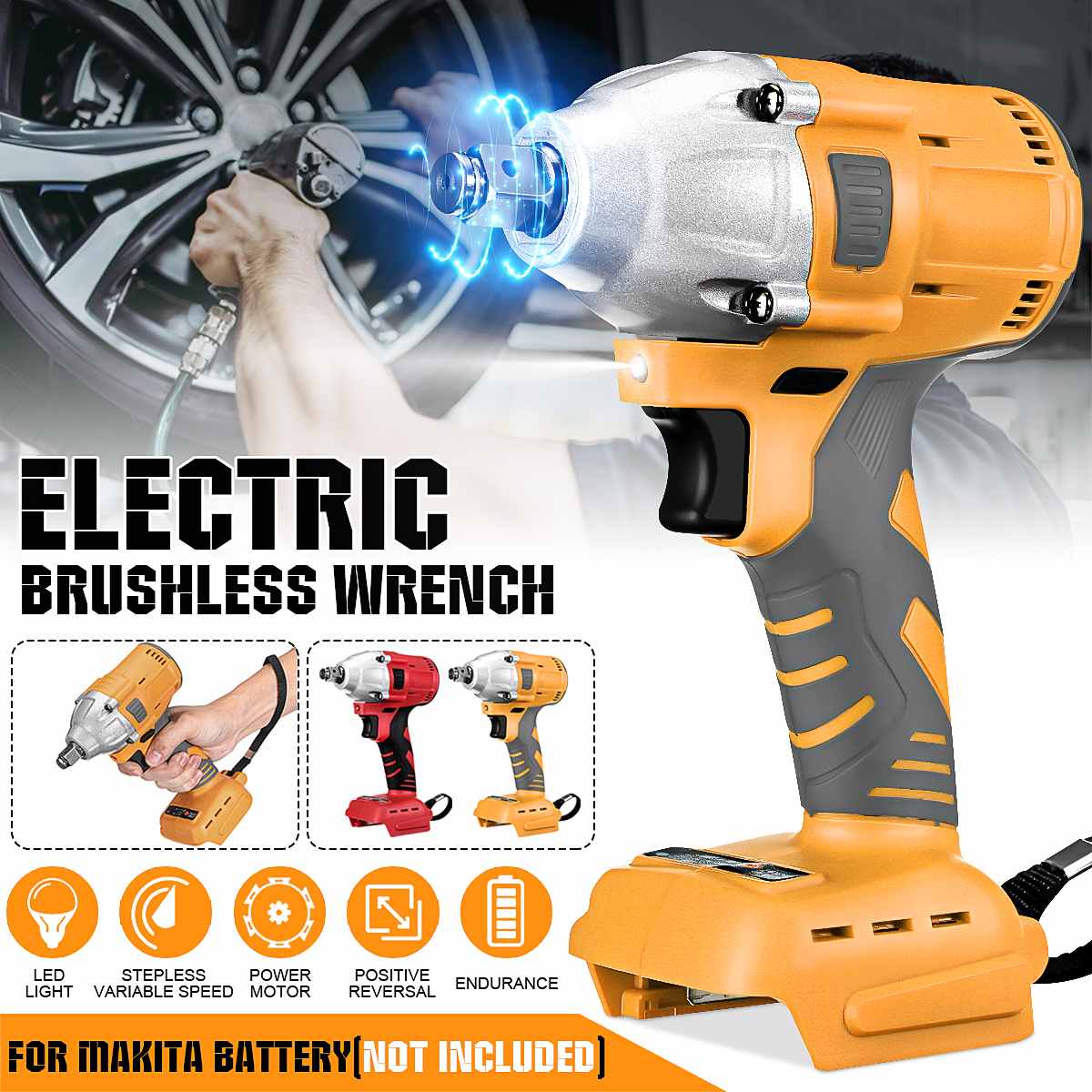 18V Electric Brushless Impact Wrench Rechargeable 1/2 Socket Wrench Power Tool Cordless Without Battery (optional accessories)
