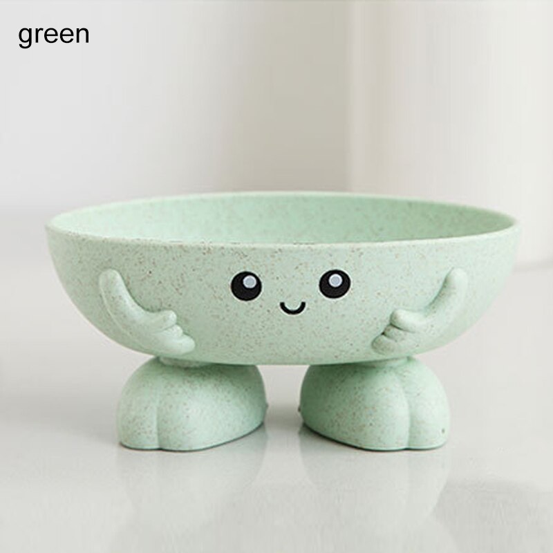 Porte-savon boîte à savon paille de blé salle de bain douche fournitures drainant outil cuisine dessin animé forme antidérapant: green