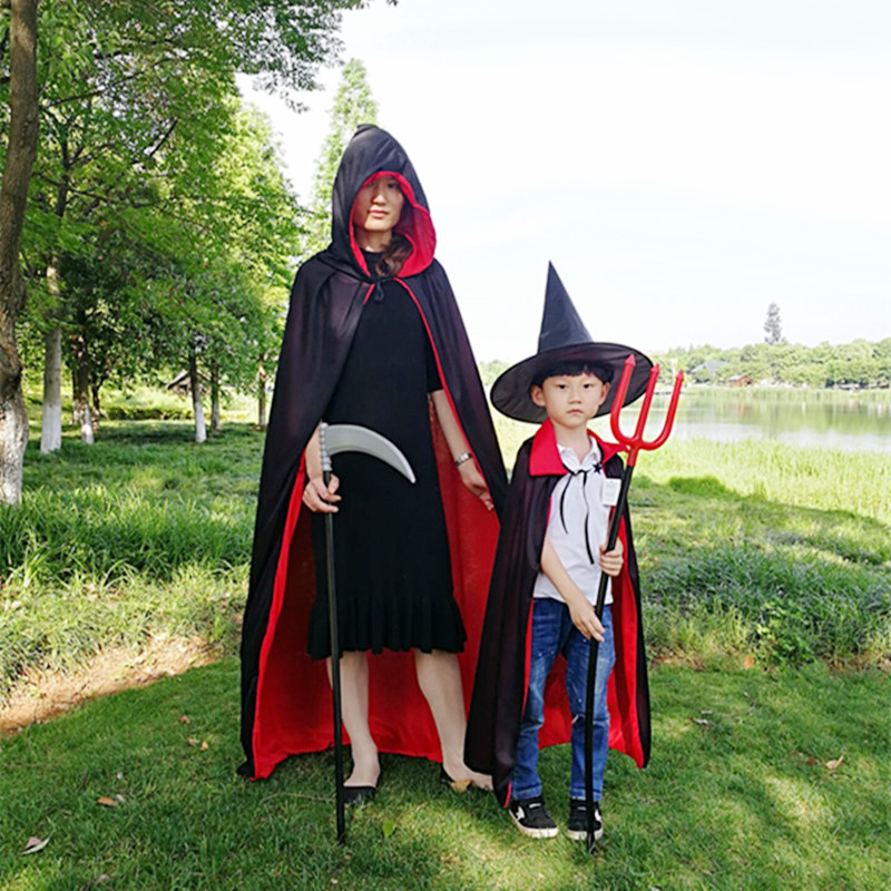 Halloween Pleuche Velvet Cloak Cape Hooded Medieval Costume Witch Wicca Vampire Halloween Cosplay Costume Cape