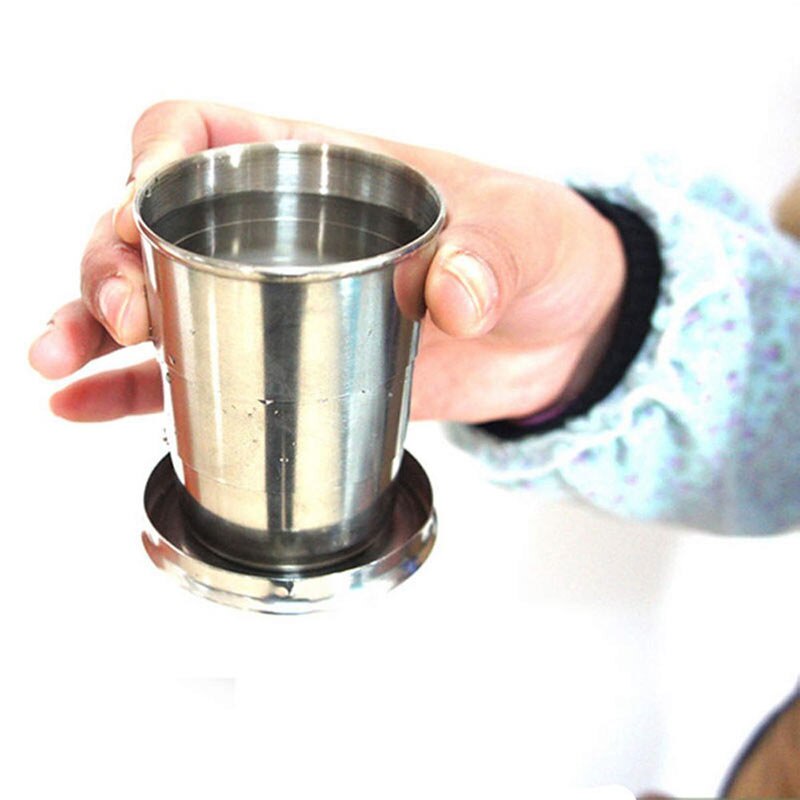 Mini Stainless Steel Wine Glasses Portable Outdoor Camping Picnic Travel Folding Collapsible Metal Drinking Cups Telescopic Mug: M 3 fold 140ml cu