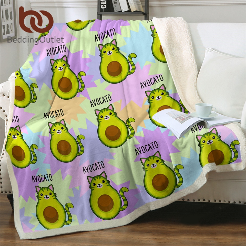BeddingOutlet-Manta de Sherpa con dibujos de aguacate para niños, manta mullida con cola de gato verde, colorida, para cama