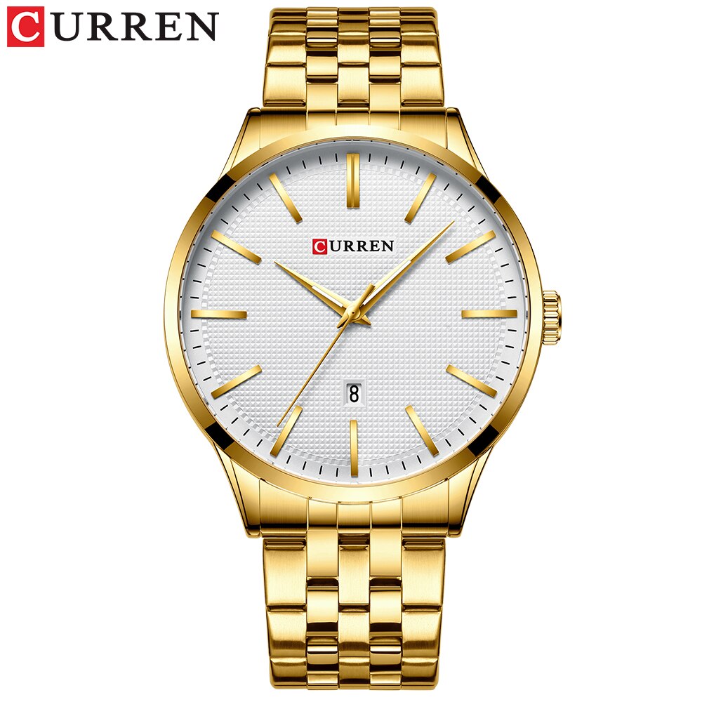 Mode Quartz Horloges Voor Mannen Heren Horloge Roestvrij Stalen Band Klok Mannelijke Blauw Horloge Causale Zakelijke Horloge: gold