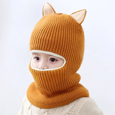 Maershei babypige vinterhue varm og fløjlshuer strikket kasket børn balaclava maske hatte gorras: Gul