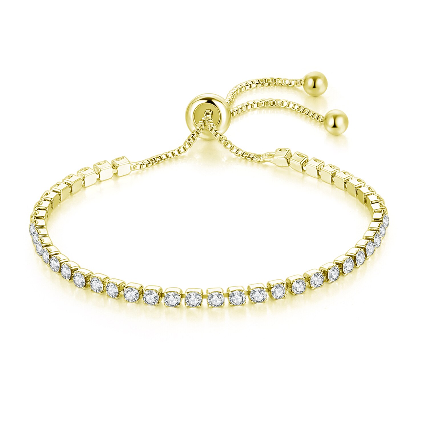 Double Fair Adjustable Chain Bangle Bracelet For Women white/ Gold Color CZ Stone Jewelry DFH095: Clear Stone 096