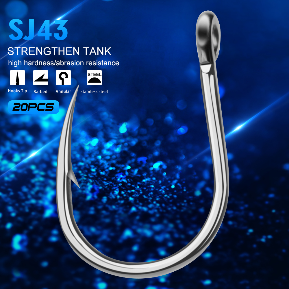20pcs Saltwater Fishing Hook Jigging Hook 1/0#-13/0# Stainless Barbed Steel Fishhook with Hole for Fishing Accessories Pesca