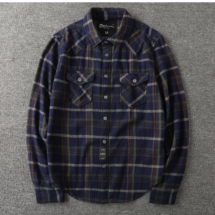 Wiosna moda męska w stylu klasyczny z długim rękawem koszula flanelowa w kratę japońska modna wysokiej jakości zapinana na co dzień ładunek topy męskie tkaniny: 8083 zielony plaid / M