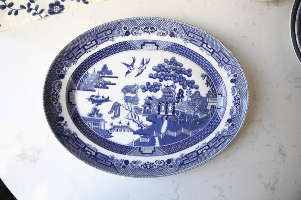 The Blue Willow Dinner Set England Style Dinner Ware Ceramic Breakfast Plate Beef Dishes Dessert Dish Soup Bowl: 14 inch big plate