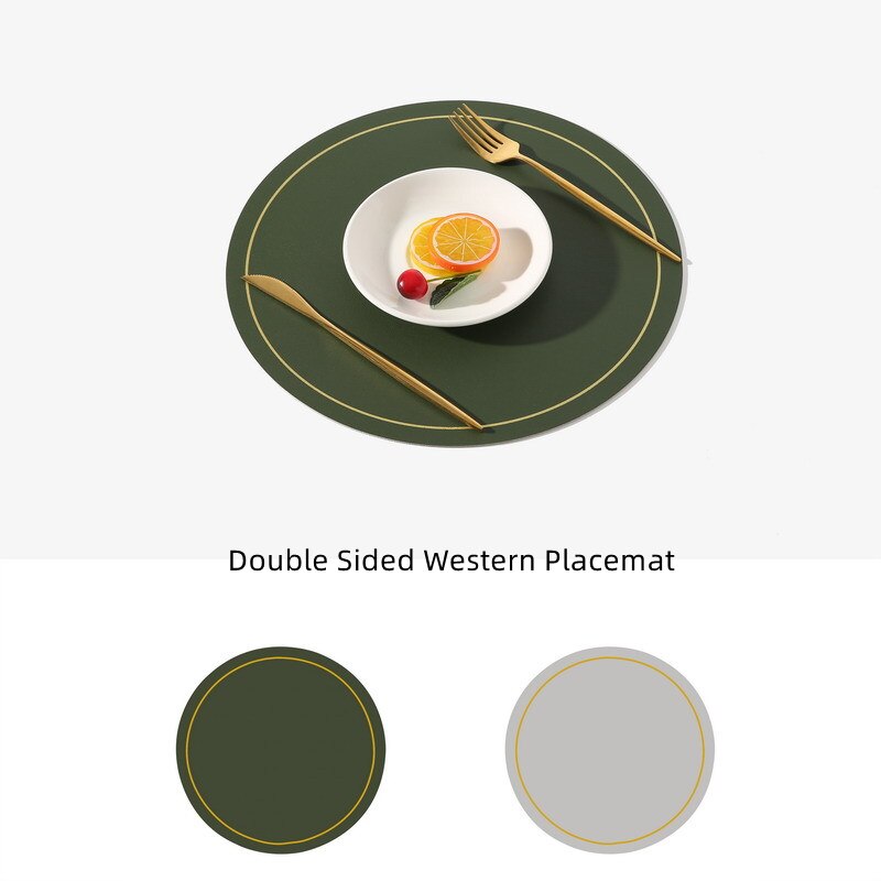 Ronde Grote Dubbelzijdige Lederen Tafel Mat Waterdicht En Olie-Proof Huishoudelijke Isolatie Placemat Pvc Hotel Placemats Voor tafel: green