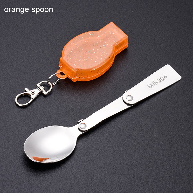 Haushalt küche tragbare löffel und gabel integrierte Dual-zweck klapp gabel löffel edelstahl küche zubehör: Orange Löffel