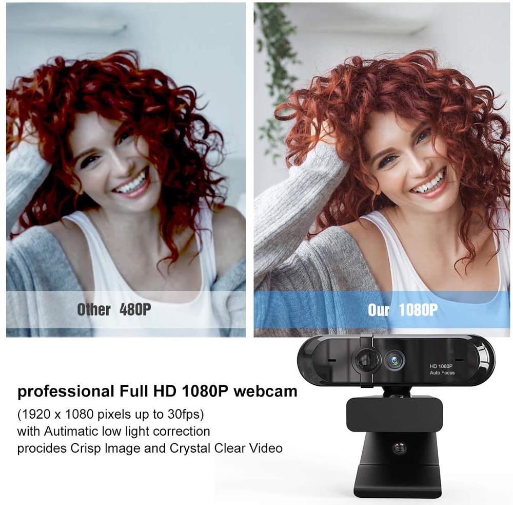 Webcam 1080P HD Web Cam Auto Focus Computer cam Built-in Microphone Privacy Cover Wide Angle Lens Speaker USB Video Web Cam