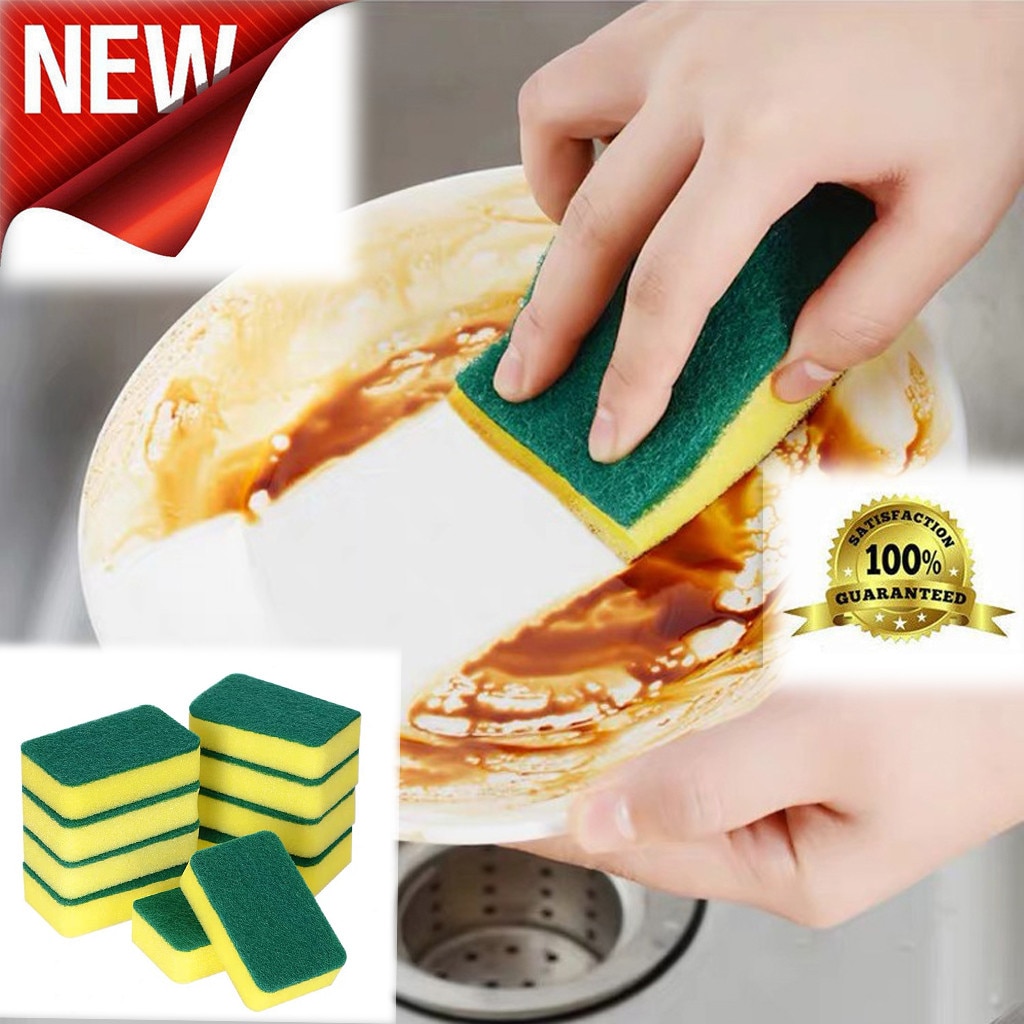 14 pièces éponges de nettoyage de cuisine Non-égratignure pour plat gommage microfibre éponges ménage Double nettoyage chiffon brosse