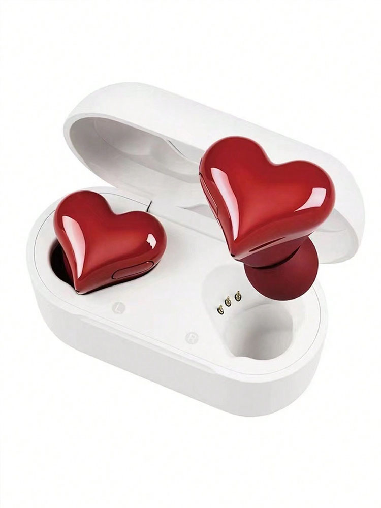 Mini fones de ouvido sem fio amor, fones de ouvido em forma de coração bonitos fones de ouvido esportivos sem fio, mini fones de ouvido portáteis de longa duração: Vermelho