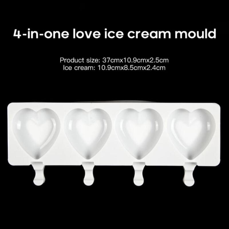 4 Hole Heart Shape Ice Cream Molds Love Heart Large Size Silicone Mold Uice Popsicle Ice Cream Frozen Mold Summer Kitchen DIY