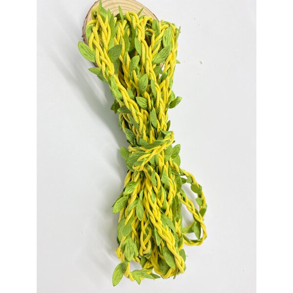 5 Meter/partij Natuurlijke Jute Touw 5Mm Jute Blad Lint Met Kunstmatige Wijnstok Groene Bladeren Diy Craft Vintage Voor Bruiloft party Decor: yellow