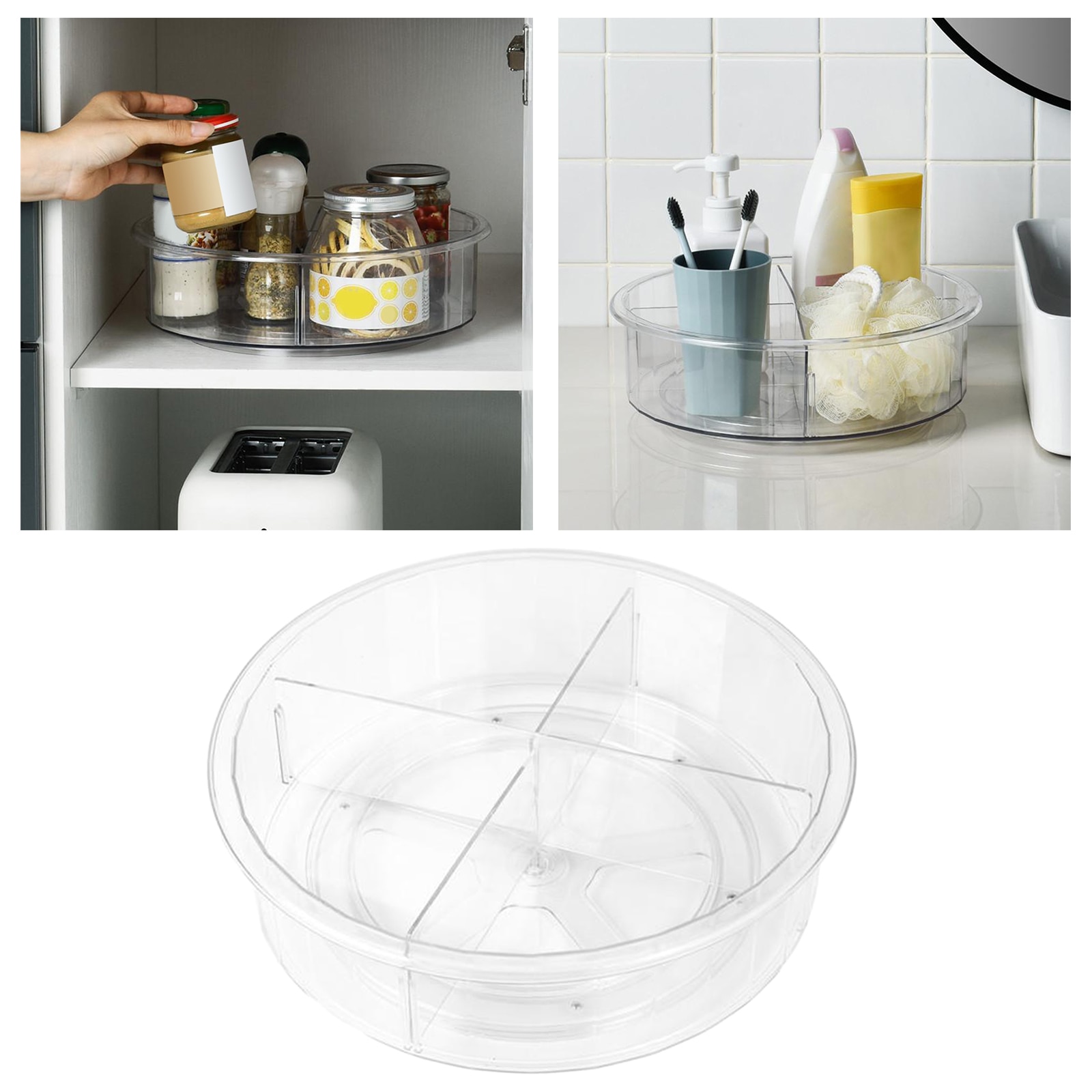 11" Lazy Susan Turntable Organizer Divided Spice Rack Holder for Cosmetic Pantry