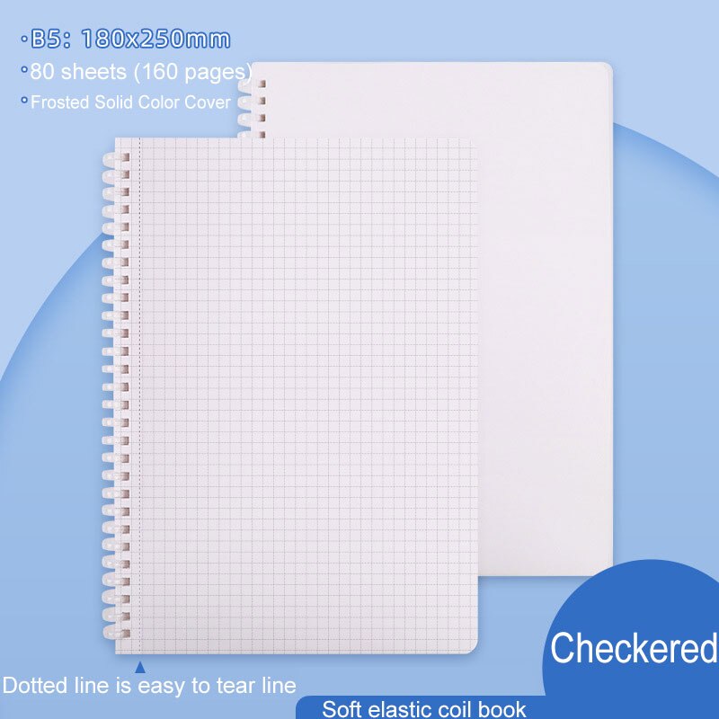 80Sheet B5 360 Flip Loose Leaf Soft Side Notebook Journal Planner Transparent Horizontal Line Notebooks School Office Stationery: Checkered